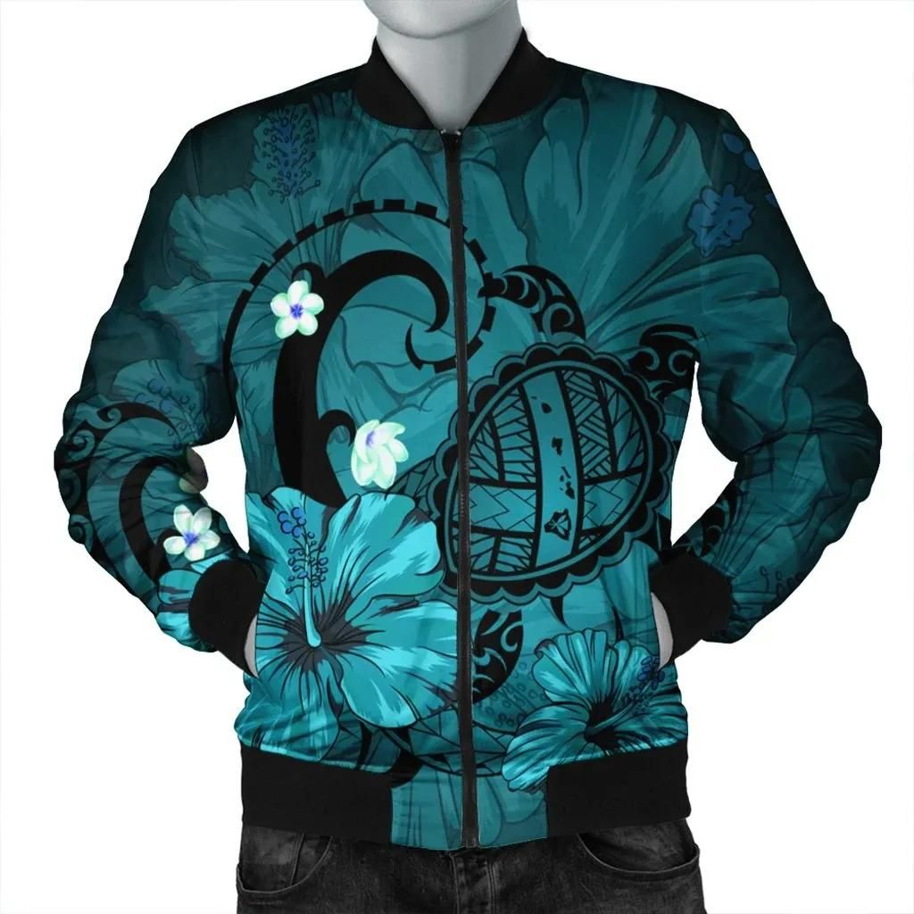 Hawaiian Map Big Turtle Hibiscus Plumeria Tribal Polynesian Bomber Jacket - Turquoise - AH - J6R Bomber Jacket Hawaiian Map Big Turtle Hibiscus Plumeria Tribal Polynesian Bomber Jacket - Turquoise - AH - J6R Bomber Jacket