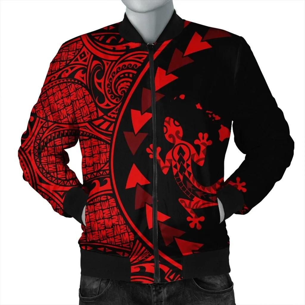 Hawaiian Map Gecko Tattoo Kakau Polynesian Bomber Jacket Red AH - J0R Bomber Jacket Hawaiian Map Gecko Tattoo Kakau Polynesian Bomber Jacket Red AH - J0R Bomber Jacket