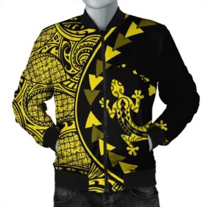 Hawaiian Map Gecko Tattoo Kakau Polynesian Bomber Jacket Yellow AH - J0R Bomber Jacket