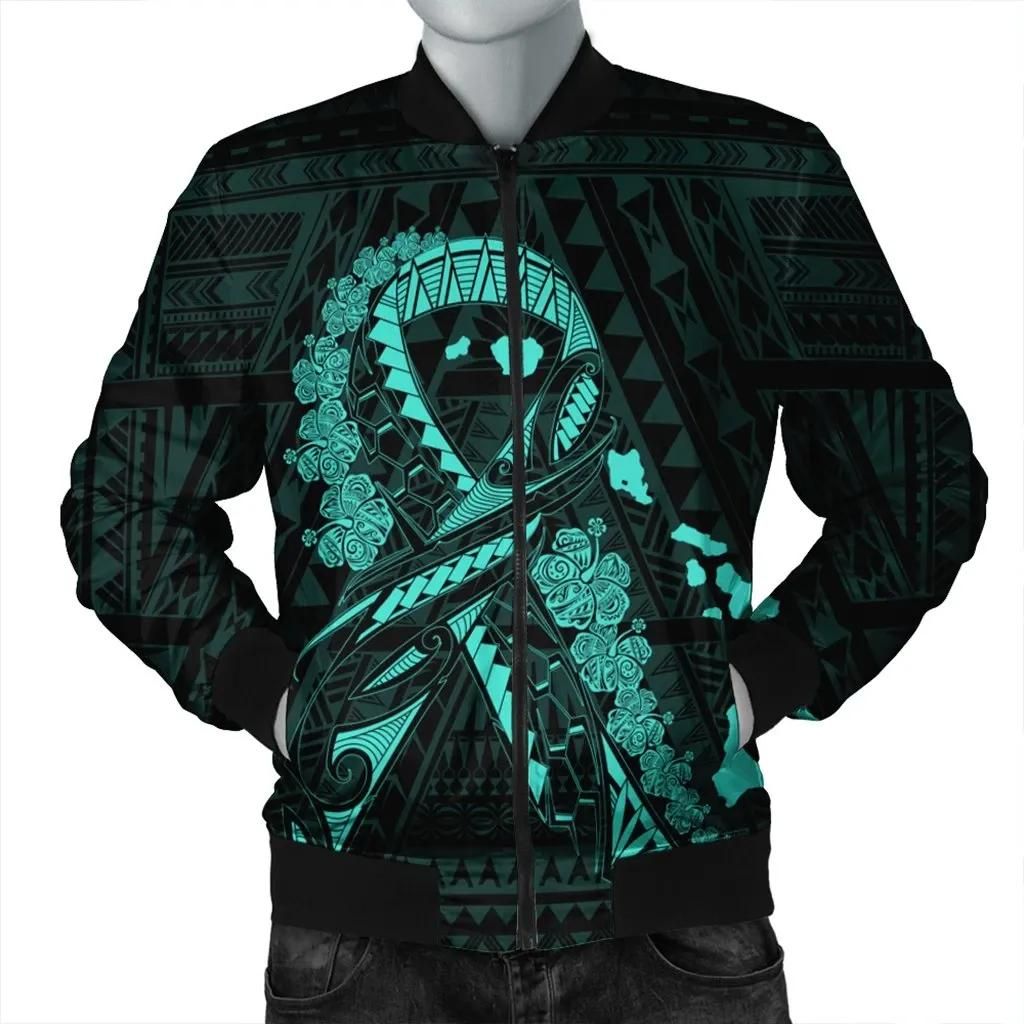 Hawaiian Map Heart Ribbon Cancer Hibiscus Turquoise Polynesian Bomber Jacket - AH - J4R Bomber Jacket Hawaiian Map Heart Ribbon Cancer Hibiscus Turquoise Polynesian Bomber Jacket - AH - J4R Bomber Jacket