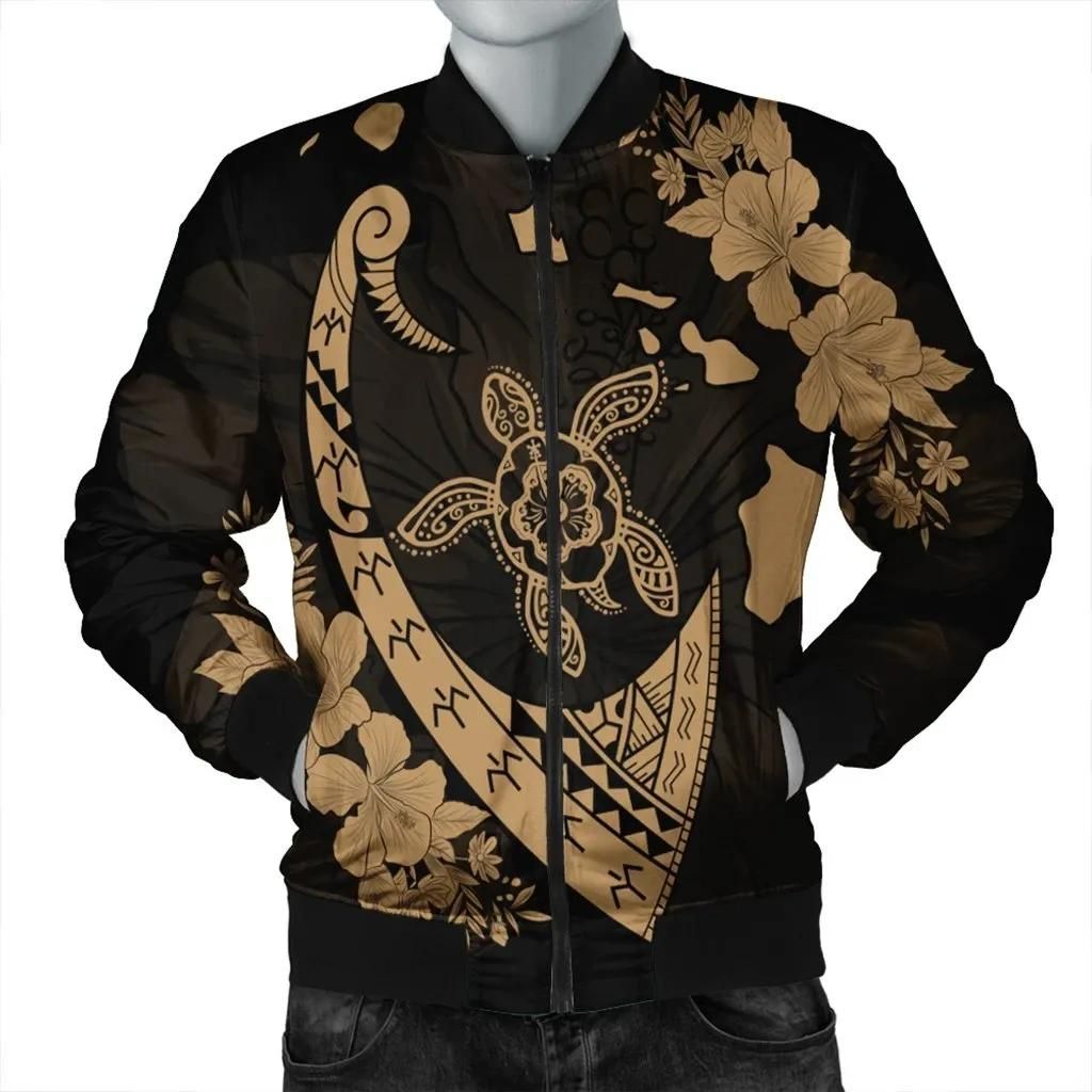 Hawaiian Map Hibiscus Turtle Fish Hook Polynesian Bomber Jacket Gold - AH - J5R Bomber Jacket Hawaiian Map Hibiscus Turtle Fish Hook Polynesian Bomber Jacket Gold - AH - J5R Bomber Jacket