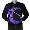 Hawaiian Map Hibiscus Turtle Polynesian Moon Bomber Jacket Purple - AH - JR Bomber Jacket