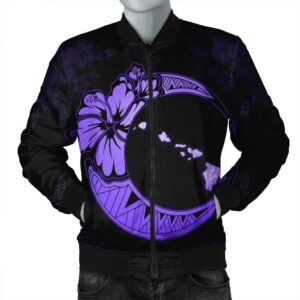 Hawaiian Map Hibiscus Turtle Polynesian Moon Bomber Jacket Purple - AH - JR Bomber Jacket