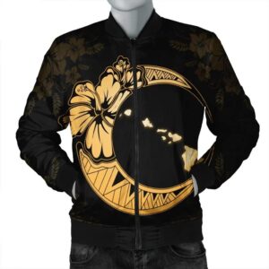 Hawaiian Map Hibiscus Turtle Polynesian Moon Bomber Jacket Yellow - AH - JR Bomber Jacket