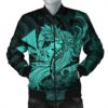 Hawaiian Map Hula Girl Hibiscus Kanaka Polynesian Bomber Jacket - Turquoise - AH - J4R Bomber Jacket