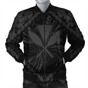 Hawaiian Map Kanaka Hibiscus Gray Polynesian Bomber Jacket - AH - JR Bomber Jacket