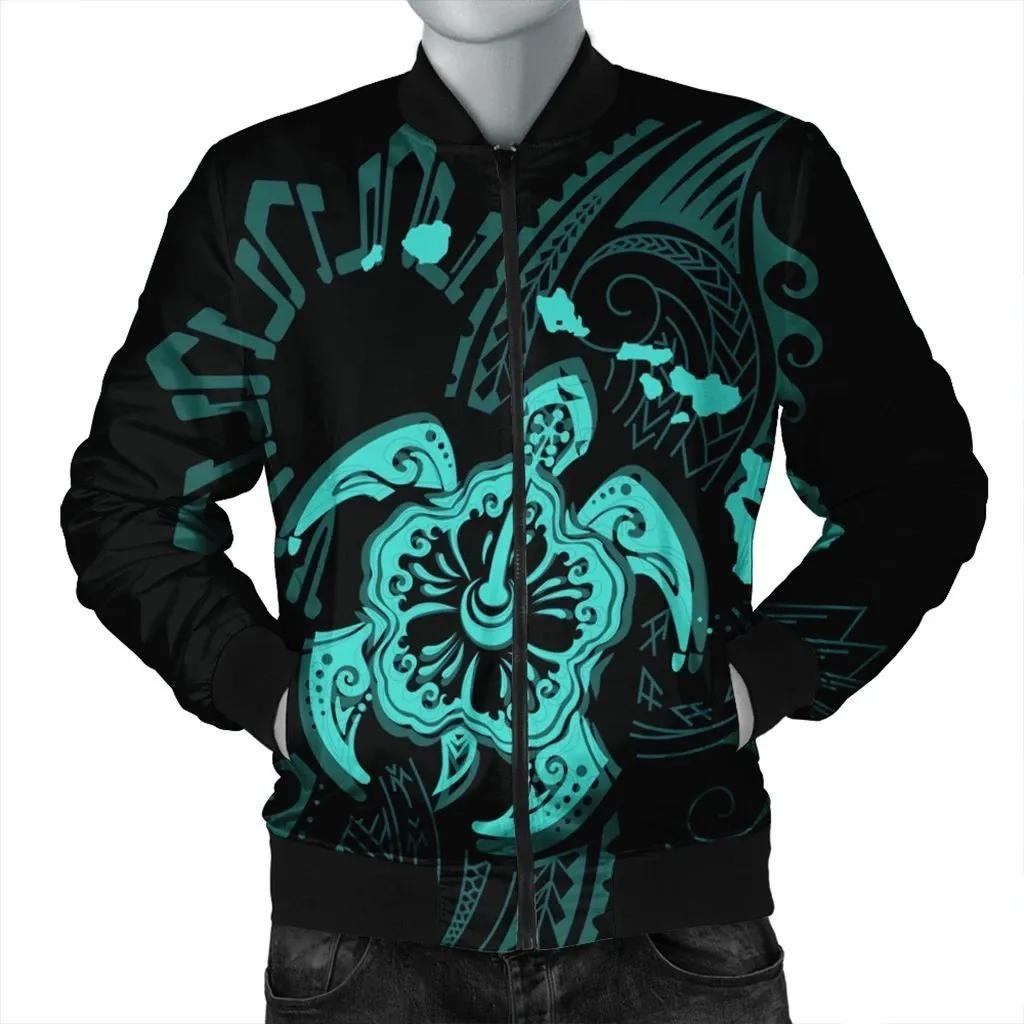 Hawaiian Map Kanaka Hibiscus Turtle Turquoise Polynesian Bomber Jacket - AH - J4R Bomber Jacket Hawaiian Map Kanaka Hibiscus Turtle Turquoise Polynesian Bomber Jacket - AH - J4R Bomber Jacket