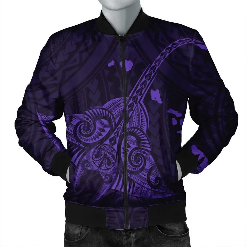 Hawaiian Map Kanaka Manta Ray Polynesian Bomber Jacket Purple - AH - J4R Hawaiian Map Kanaka Manta Ray Polynesian Bomber Jacket Purple - AH - J4R