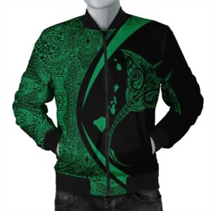 Hawaiian Map Manta Ray Polynesian Bomber Jacket - Green - Circle Style - AH - J4R Bomber Jacket