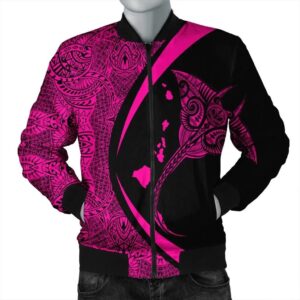 Hawaiian Map Manta Ray Polynesian Bomber Jacket - Pink - AH - J4R Bomber Jacket