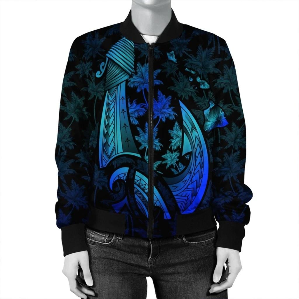 Hawaiian-Map-Palm-Trees-Fish-Hook-Polynesian-Quilt-Bomber-Jacket-Colorful-Blue-AH-J5R-Bomber-Jacket-2