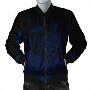 Hawaiian Map Turtle Hibiscus Polynesian Bomber Jacket - Blue - AH - J4R Bomber Jacket