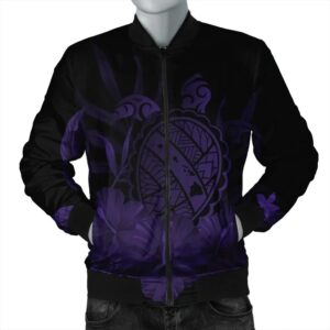 Hawaiian Map Turtle Hibiscus Polynesian Bomber Jacket - Purple - AH - J4R Bomber Jacket