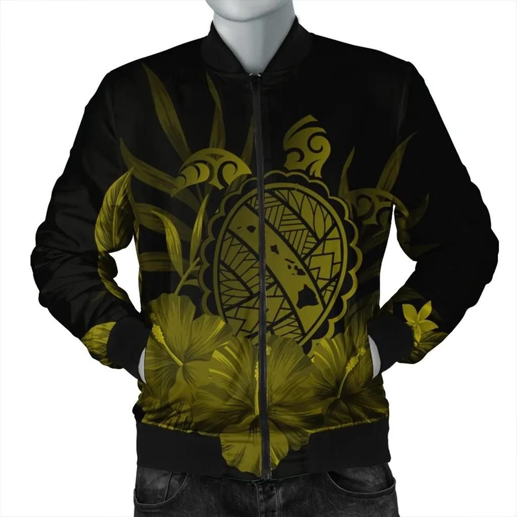 Hawaiian Map Turtle Hibiscus Polynesian Bomber Jacket - Yellow - AH - J4R Bomber Jacket Hawaiian Map Turtle Hibiscus Polynesian Bomber Jacket - Yellow - AH - J4R Bomber Jacket
