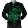 Hawaiian Map Turtle Ohana Hibicus Polynesian Bomber Jacket - Green - AH - J6R Bomber Jacket