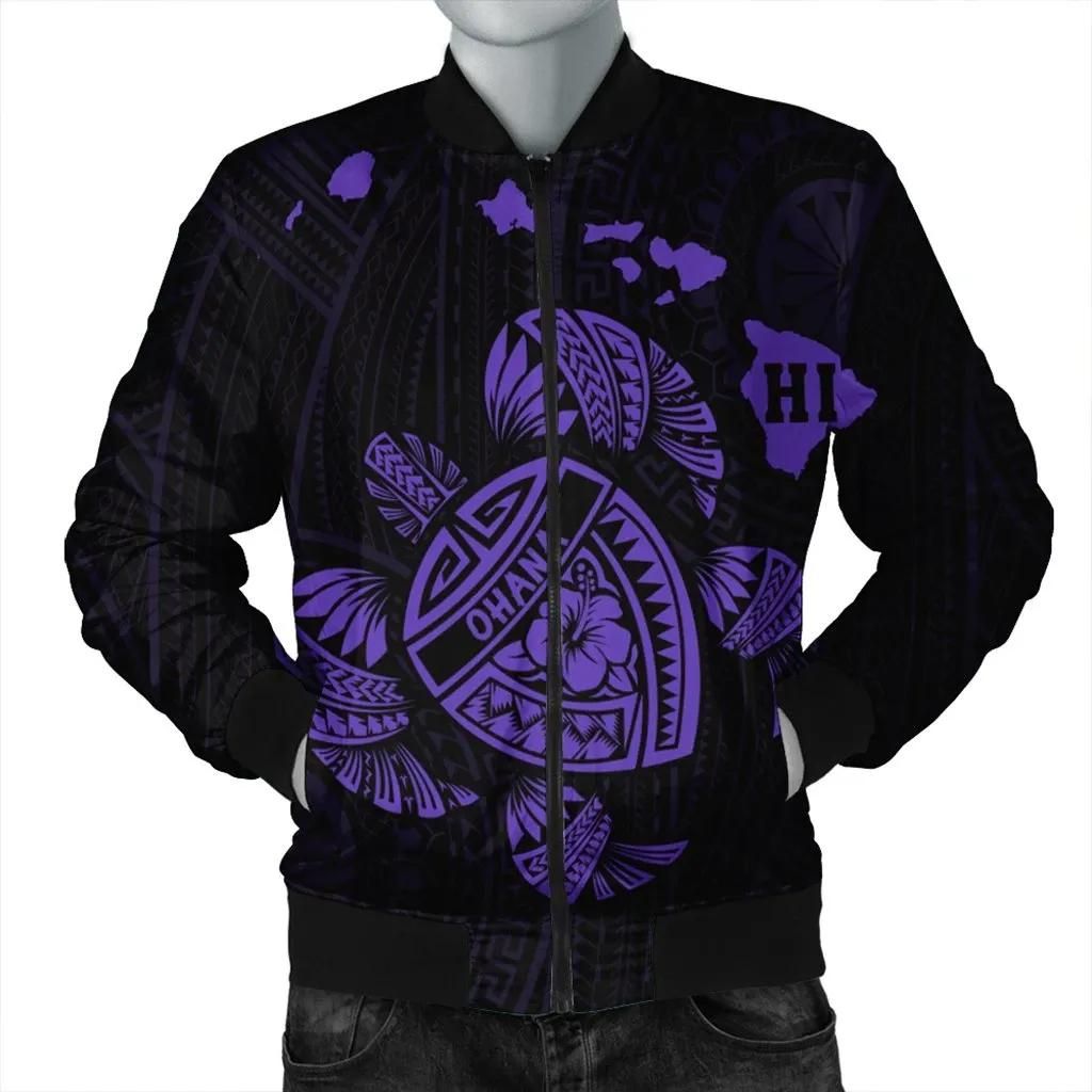 Hawaiian Map Turtle Ohana Hibicus Polynesian Bomber Jacket - Purple - AH - J6R Hawaiian Map Turtle Ohana Hibicus Polynesian Bomber Jacket - Purple - AH - J6R
