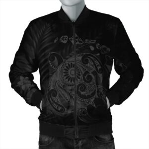 Hawaiian Map Turtle Tattoo Hibiscus Plumeria Polynesian Bomber Jacket - Gray - AH - J4R Bomber Jacket