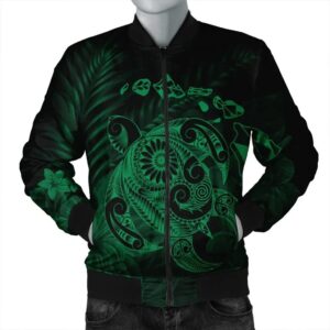 Hawaiian Map Turtle Tattoo Hibiscus Plumeria Polynesian Bomber Jacket - Green - AH - J4R Bomber Jacket