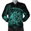 Hawaiian Map Turtle Tattoo Hibiscus Plumeria Polynesian Bomber Jacket - Turquoise - AH - J4R Bomber Jacket