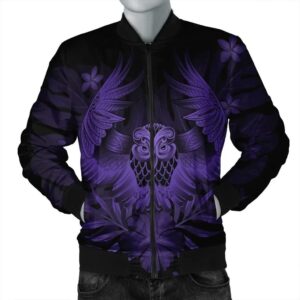 Hawaiian Owl Hibiscus Plumeria Polynesian Bomber Jacket - Purple - AH - J4R Bomber Jacket