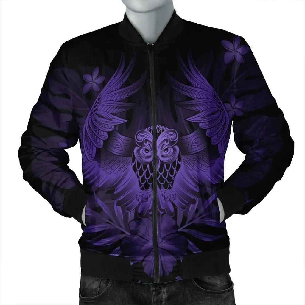 Hawaiian Owl Hibiscus Plumeria Polynesian Bomber Jacket - Purple - AH - J4R Bomber Jacket Hawaiian Owl Hibiscus Plumeria Polynesian Bomber Jacket - Purple - AH - J4R Bomber Jacket