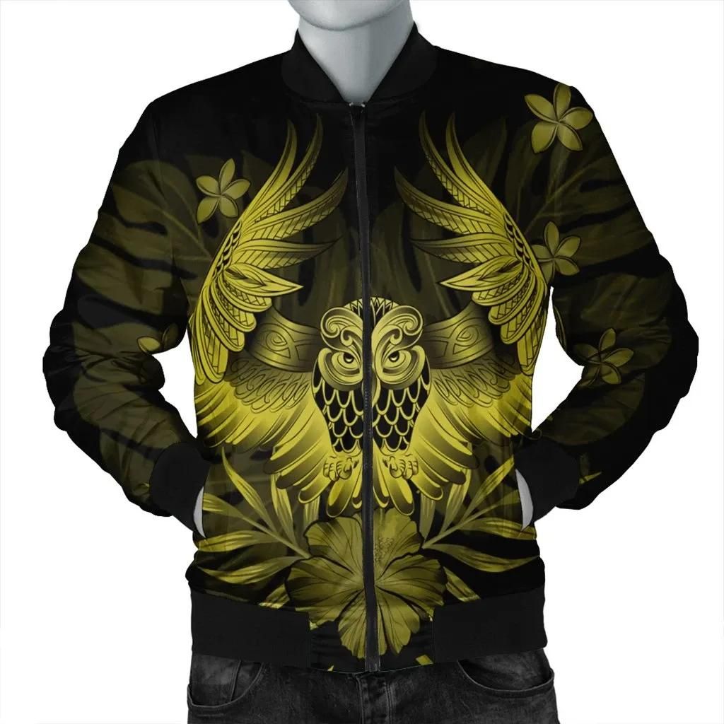 Hawaiian Owl Hibiscus Plumeria Polynesian Bomber Jacket - Yellow - AH - J4R Bomber Jacket Hawaiian Owl Hibiscus Plumeria Polynesian Bomber Jacket - Yellow - AH - J4R Bomber Jacket