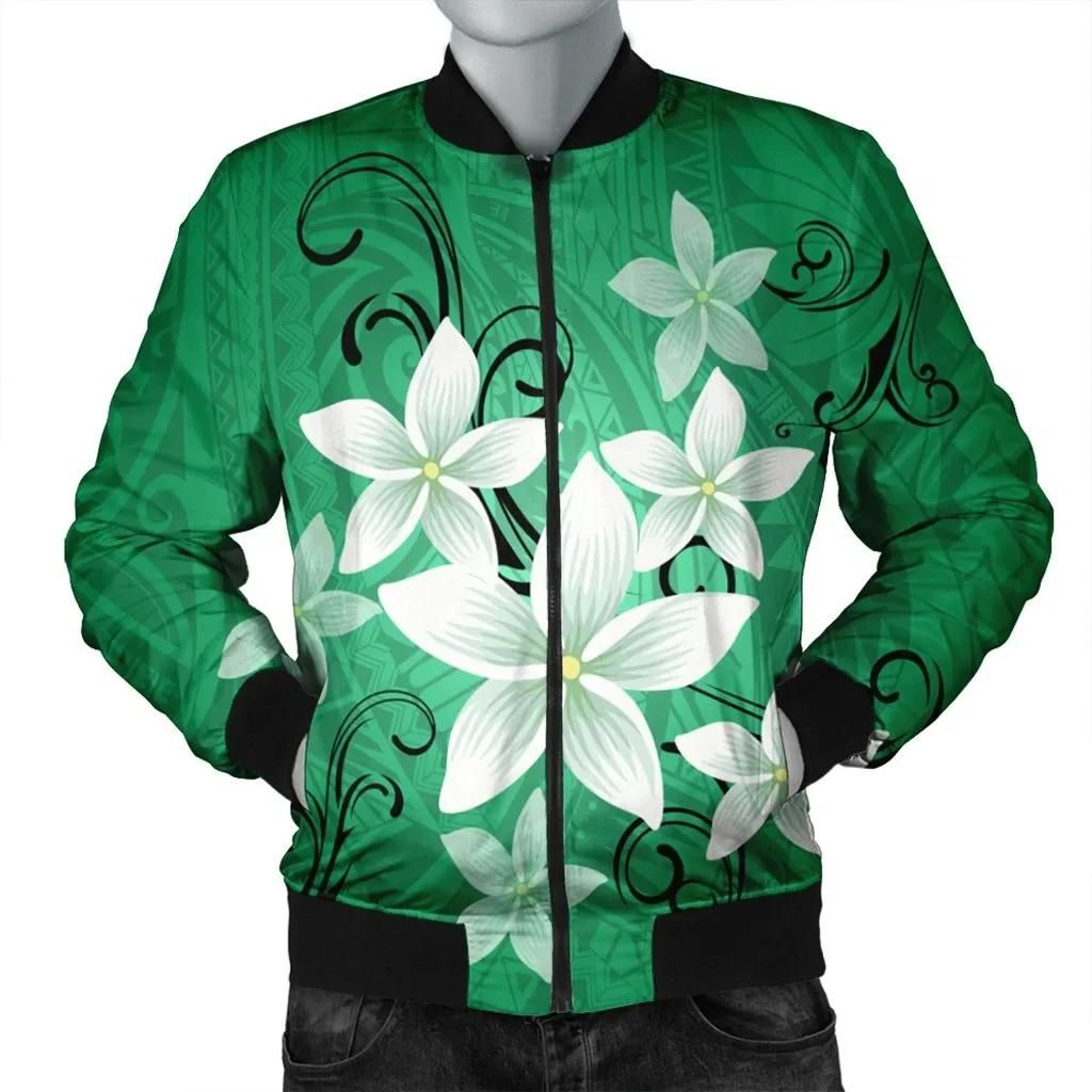 Hawaiian Plumeria Polynesian Bomber Jacket - Green - AH - J4R Bomber Jacket Hawaiian Plumeria Polynesian Bomber Jacket - Green - AH - J4R Bomber Jacket