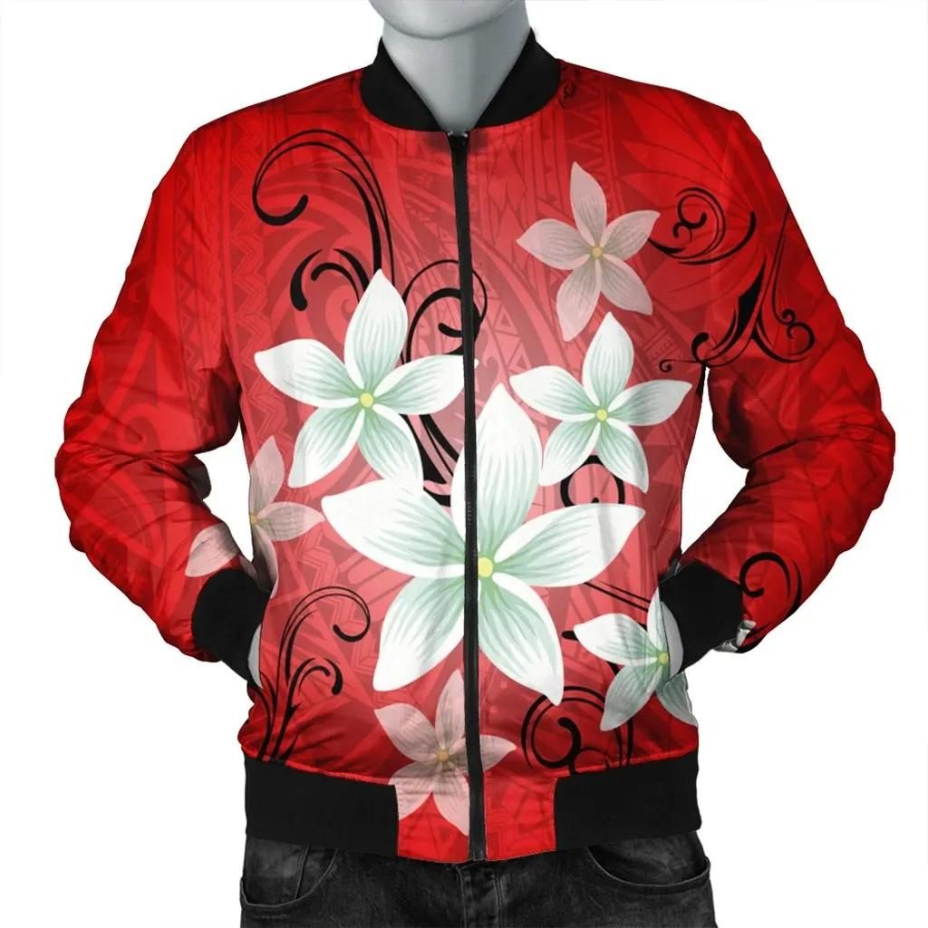 Hawaiian Plumeria Polynesian Bomber Jacket - Red - AH - J4R Bomber Jacket Hawaiian Plumeria Polynesian Bomber Jacket - Red - AH - J4R Bomber Jacket