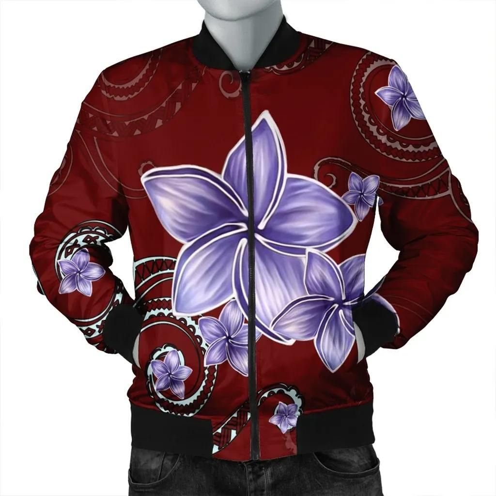 Hawaiian Plumeria Violet Polynesian Red Bomber Jacket - AH - JR Bomber Jacket Hawaiian Plumeria Violet Polynesian Red Bomber Jacket - AH - JR Bomber Jacket