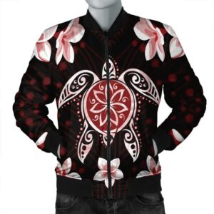 Hawaiian Reddie Turtle Plumeria Bomber Jacket AH - J0R Bomber Jacket