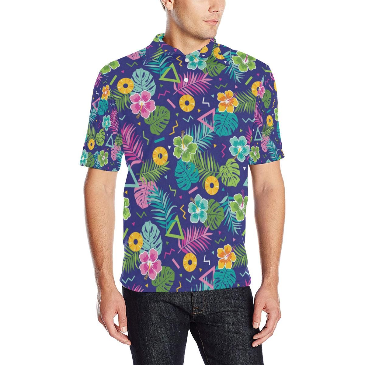 Hawaiian Themed Pattern Print Design H014 Men Polo Shirt Hawaiian Themed Pattern Print Design H014 Men Polo Shirt
