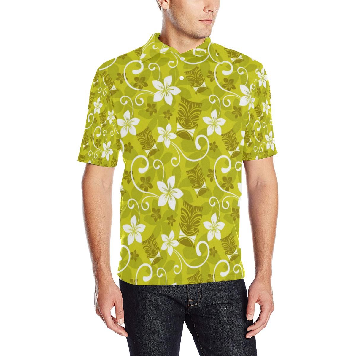 Hawaiian Themed Pattern Print Design H019 Men Polo Shirt Hawaiian Themed Pattern Print Design H019 Men Polo Shirt