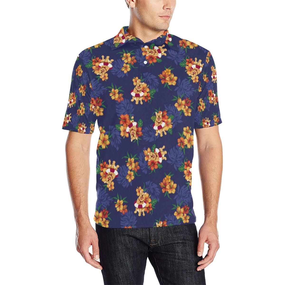 Hawaiian Themed Pattern Print Design H02 Men Polo Shirt Hawaiian Themed Pattern Print Design H02 Men Polo Shirt