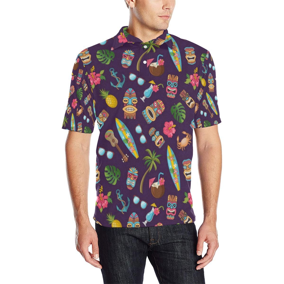 Hawaiian Themed Pattern Print Design H024 Men Polo Shirt Hawaiian Themed Pattern Print Design H024 Men Polo Shirt