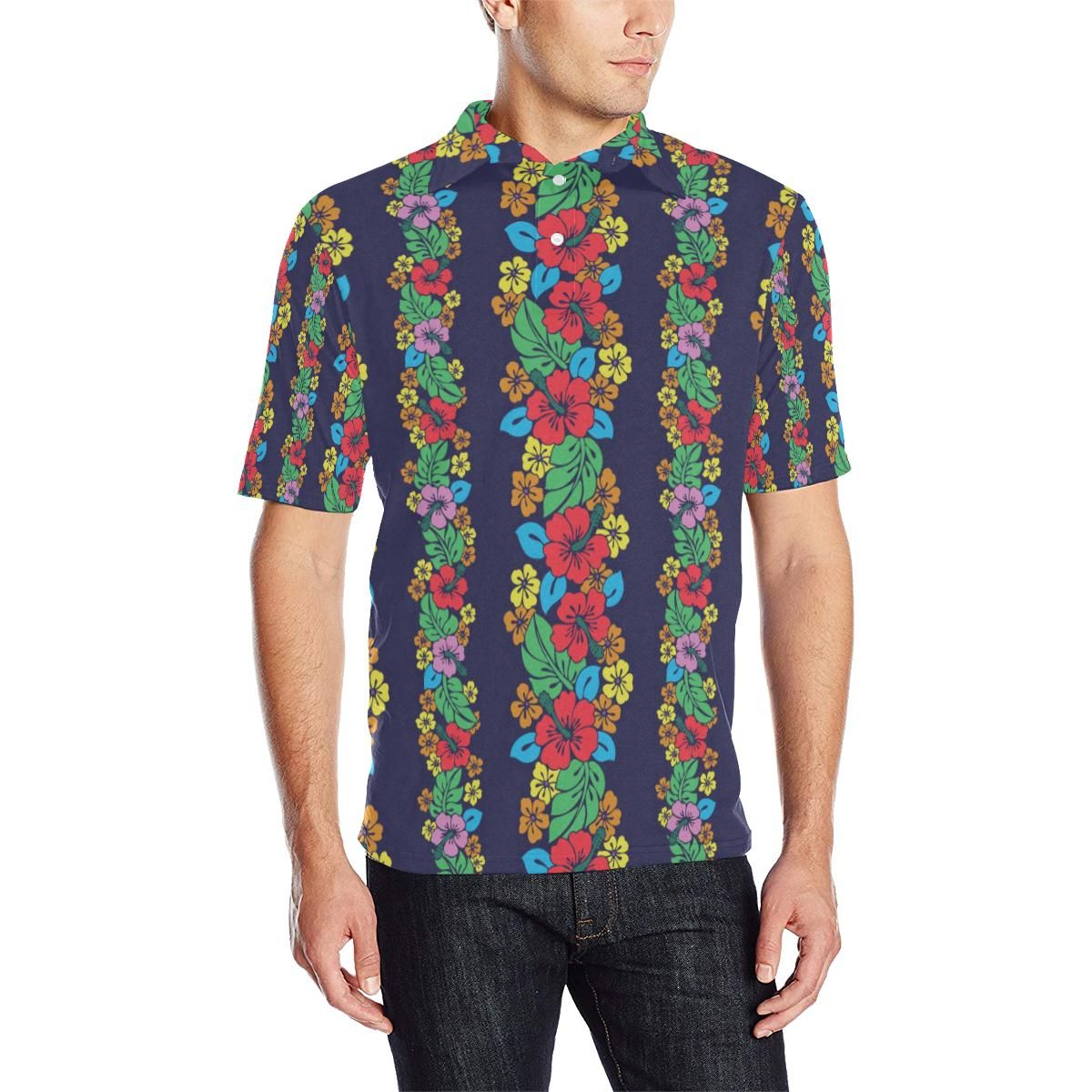 Hawaiian Themed Pattern Print Design H03 Men Polo Shirt Hawaiian Themed Pattern Print Design H03 Men Polo Shirt