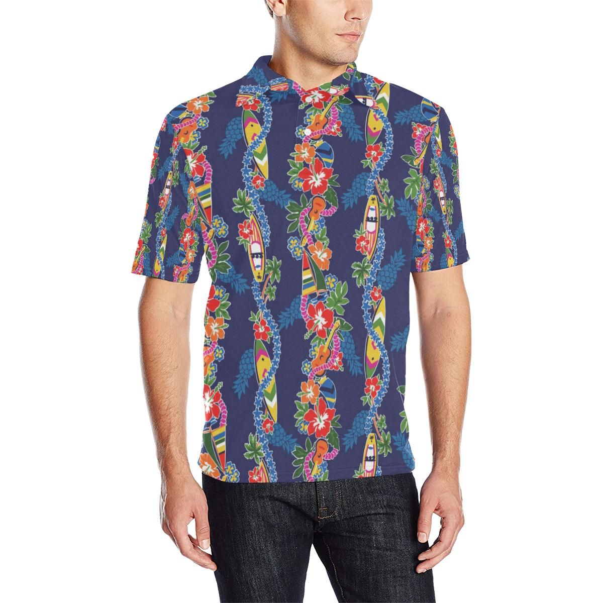 Hawaiian Themed Pattern Print Design H04 Men Polo Shirt Hawaiian Themed Pattern Print Design H04 Men Polo Shirt