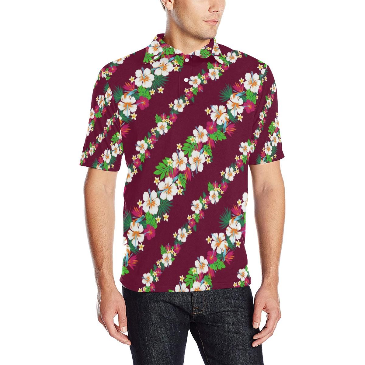 Hawaiian Themed Pattern Print Design H06 Men Polo Shirt Hawaiian Themed Pattern Print Design H06 Men Polo Shirt