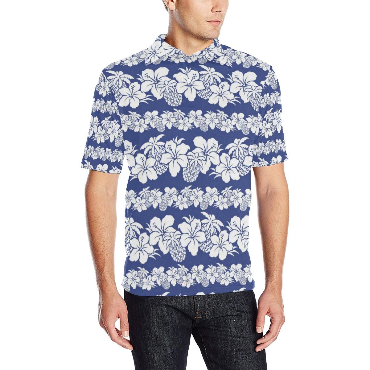Hawaiian Themed Pattern Print Design H07 Men Polo Shirt Hawaiian Themed Pattern Print Design H07 Men Polo Shirt
