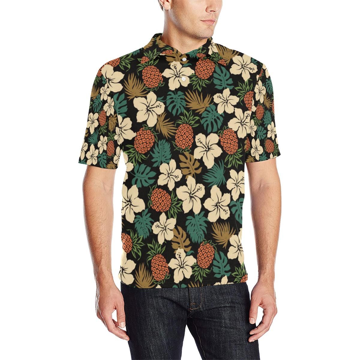 Hawaiian Themed Pattern Print Design H08 Men Polo Shirt Hawaiian Themed Pattern Print Design H08 Men Polo Shirt