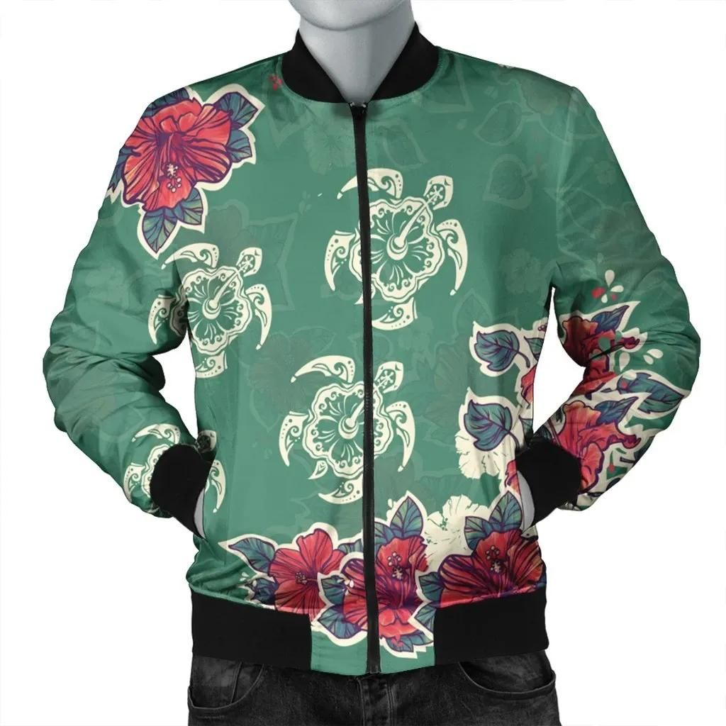 Hawaiian Turtle And Colorful Hibiscus Polynesian Bomber Jacket - AH - JR Bomber Jacket Hawaiian Turtle And Colorful Hibiscus Polynesian Bomber Jacket - AH - JR Bomber Jacket