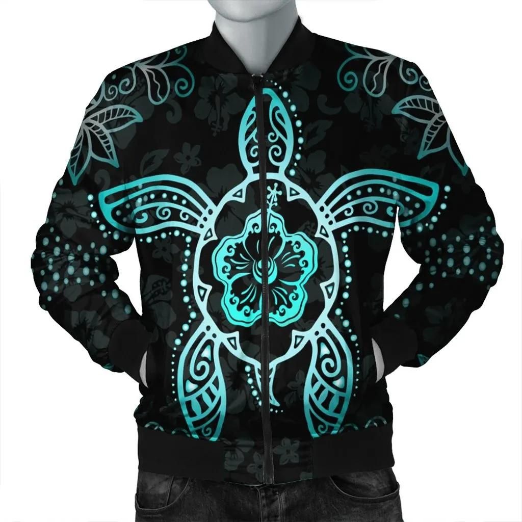 Hawaiian Turtle And Hibiscus Polynesian Bomber Jacket Turquoise - AH - JR Bomber Jacket Hawaiian Turtle And Hibiscus Polynesian Bomber Jacket Turquoise - AH - JR Bomber Jacket