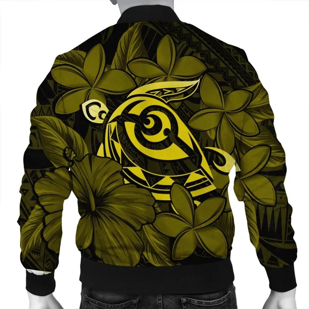 Hawaiian-Turtle-Hibiscus-Plumeria-Kanaka-Polynesian-Bomber-Jacket-Yellow-Soft-Style-AH-J4R-1