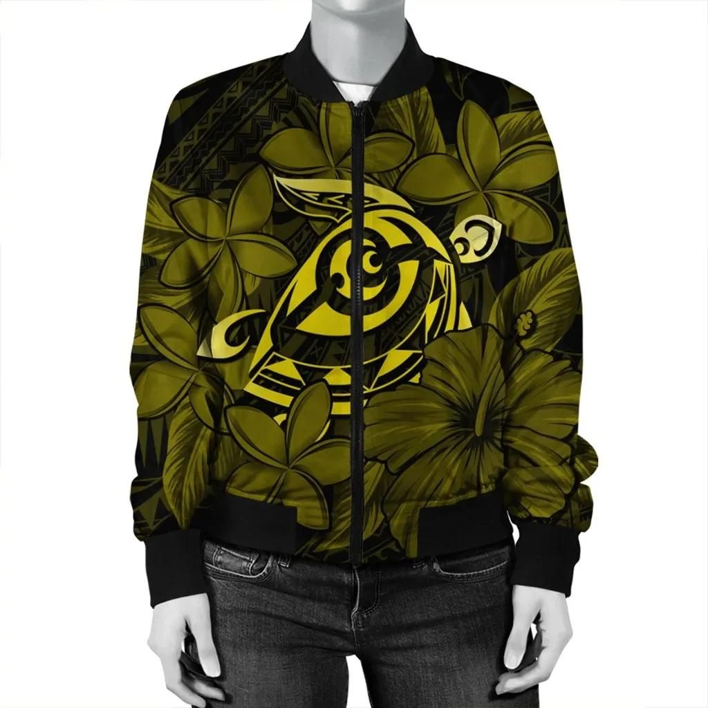 Hawaiian-Turtle-Hibiscus-Plumeria-Kanaka-Polynesian-Bomber-Jacket-Yellow-Soft-Style-AH-J4R-2