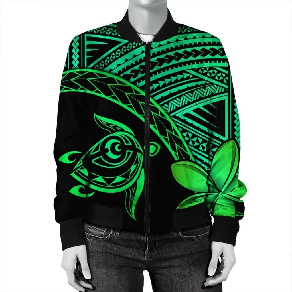 Hawaiian-Turtle-Plumeria-Kakau-Polynesian-Quilt-Bomber-Jacket-Neo-Green-AH-J0R-Bomber-Jacket-2
