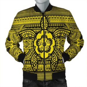 Hawaiian Turtle Polynesian Tribal Bomber Jacket Yellow AH - J7R