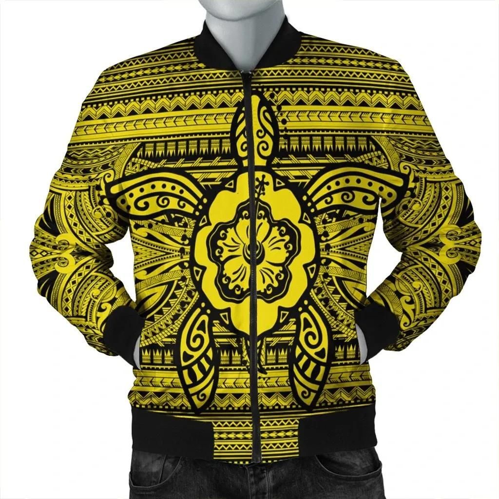 Hawaiian Turtle Polynesian Tribal Bomber Jacket Yellow AH - J7R Hawaiian Turtle Polynesian Tribal Bomber Jacket Yellow AH - J7R