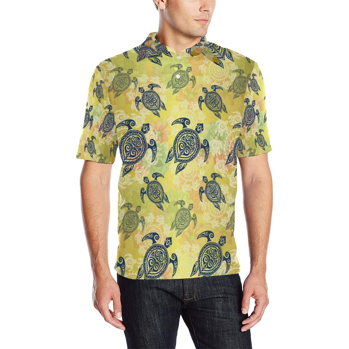 Hawaiian Turtle Tribal Design Print Men Polo Shirt Hawaiian Turtle Tribal Design Print Men Polo Shirt