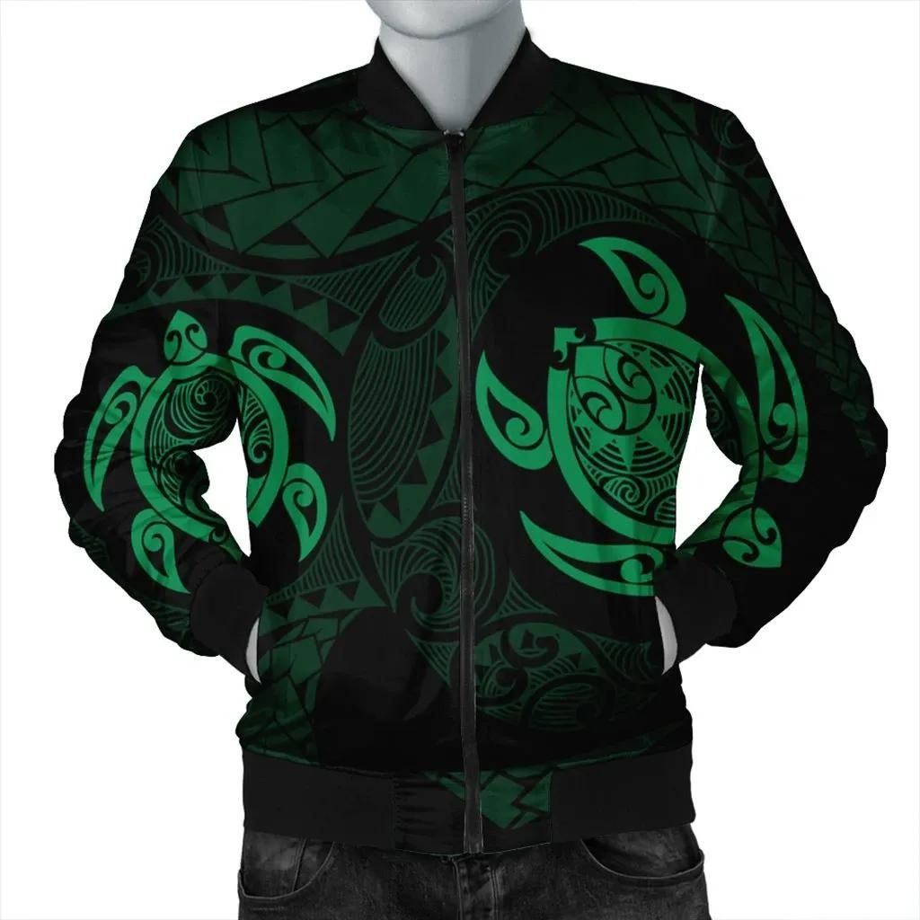 Hawaiian Two Turtle Polynesian Bomber Jacket Green AH - J7R Bomber Jacket Hawaiian Two Turtle Polynesian Bomber Jacket Green AH - J7R Bomber Jacket