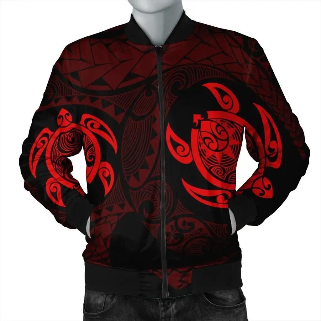 Hawaiian Two Turtle Polynesian Bomber Jacket Red AH - J7R Bomber Jacket Hawaiian Two Turtle Polynesian Bomber Jacket Red AH - J7R Bomber Jacket
