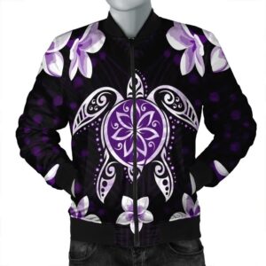 Hawaiian Violet Turtle Plumeria Bomber Jacket AH - J0R